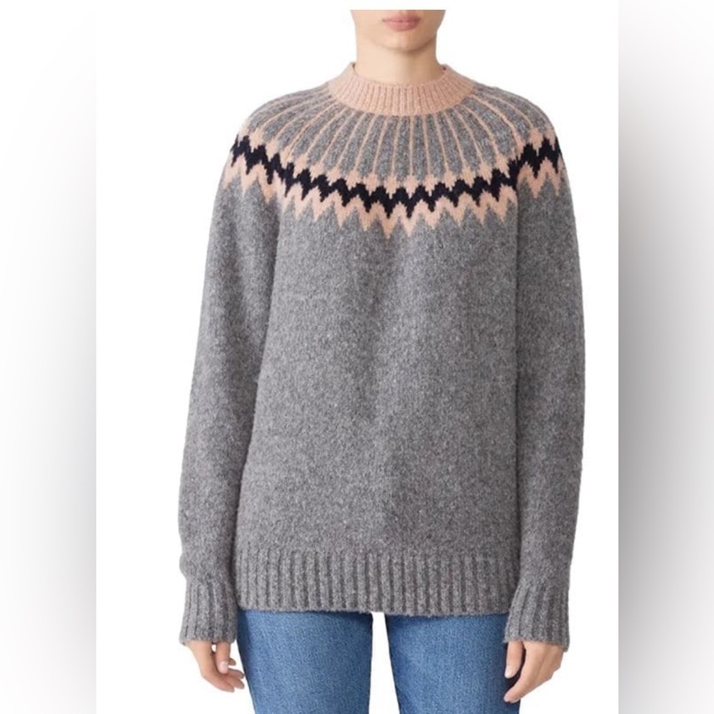 Grey Jason Wu Olympia Sweater Wool Blend Sunburst Pattern Mock Neck Women's S